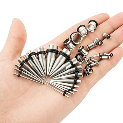 36pcs Ear Stretching Kit 14G-00G Surgical Steel Tapers Tunnels Gauges Set for Starter Women and Men Expanders Body Piercing Jewelry - color: Rose Goldtone…