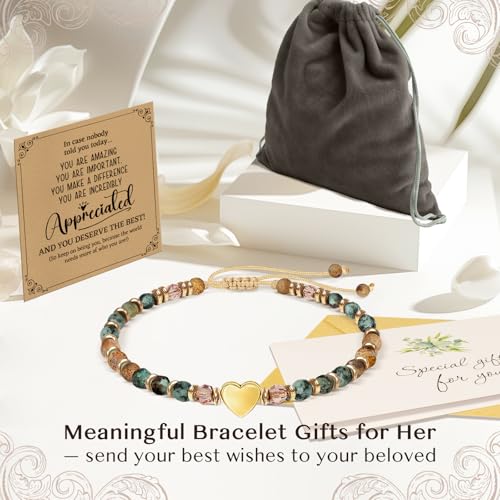 Inspirational Bracelets Gifts for Women: Healing Natural Stone Beads Bracelets - Birthday Mothers Day Gifts Thinking of you Get Well Soon Gift for Women Friends Sister Mom - color: HEART-APPRECIATED