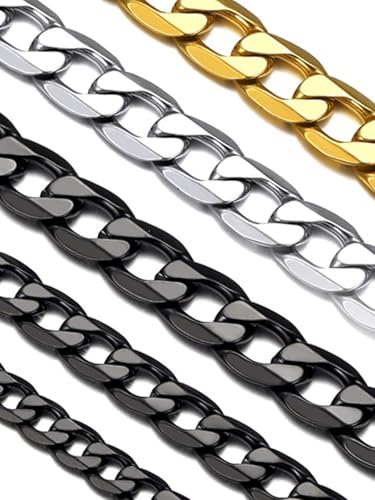 Suplight Cuban Link Chain Necklace for Men Women, Stainless Steel/Black/18K Gold Plated Chain 4mm/6mm/9mm Wide Cuban Chain Necklace, Hip Hop Jewelry 18"-30" - color: b. 6mm width-Black, size: 18 inches