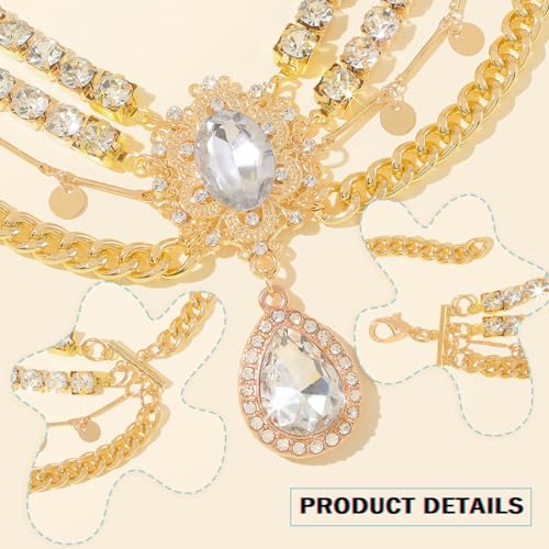ELABEST Rhinestone Layered Chain Belt Sequin Waist Chain Body Chain Jewelry for Women - style: Gold