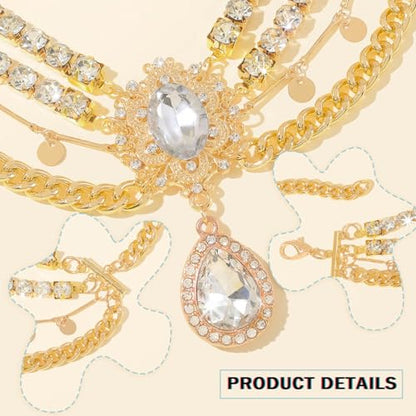 ELABEST Rhinestone Layered Chain Belt Sequin Waist Chain Body Chain Jewelry for Women - style: Gold