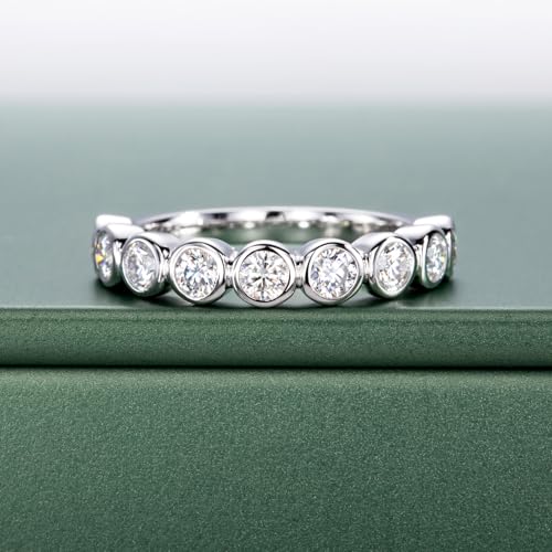 Moissanite Eternity Rings, S925 Sterling Silver Anniversary Band for Women - style: 9 Stones Round-Cut