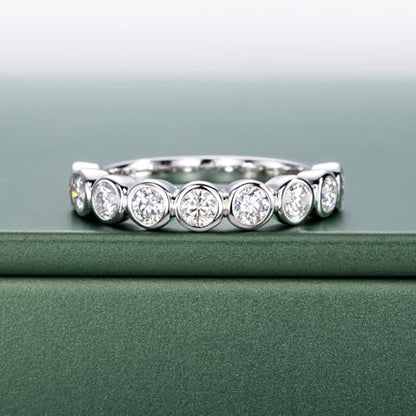 Moissanite Eternity Rings, S925 Sterling Silver Anniversary Band for Women - style: 9 Stones Round-Cut