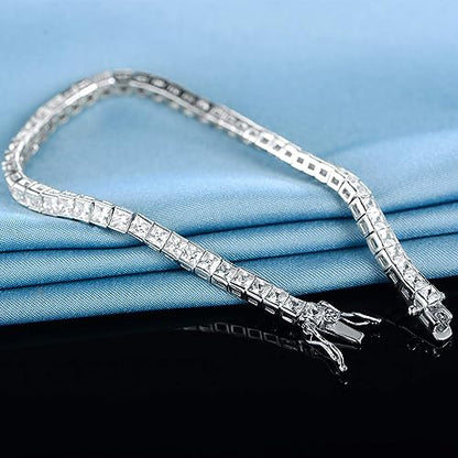 MDFUN 18K White Gold Plated Tennis Bracelet Stud Earrings Jewelry Set for Women and Men - style: 2 Pcs - Bracelet/Earrings