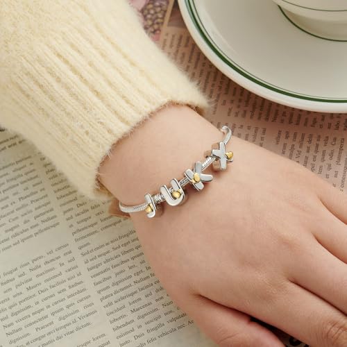 Two-Tone Gold Heart S925 Silver Letter Charm Fits Pandora Bracelet Necklace | Initial Bead Two-Tone Gold Heart, DIY European Bracelet Accessory, Gift for Ladies Birthday Anniversary Valentine - style: J