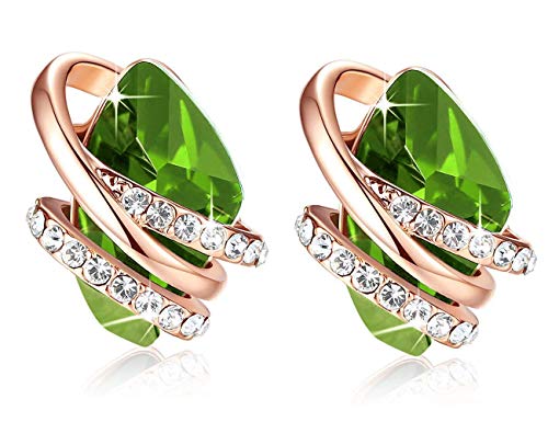 Gifts for Women, Wish Stone Stud Earrings with Birthstone Crystals, 18K Rose Gold Plated or Silver-tone - color: 108-August Birthstone-Peridot Green-Rose Gold Plated