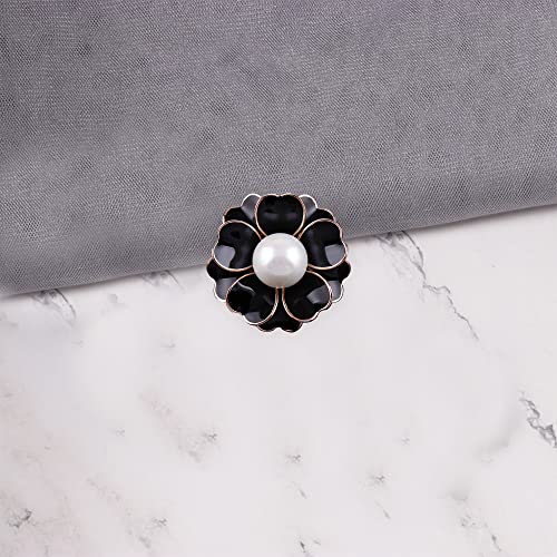 Women Camellia Flower Pearl Enamel Brooch Pins for Ladies Jewelry Fashion - color: Black