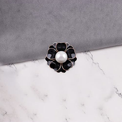 Women Camellia Flower Pearl Enamel Brooch Pins for Ladies Jewelry Fashion - color: Black