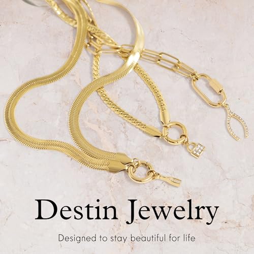Destin Jewelry 18K Gold Plated Herringbone Necklace for Women and Men, Waterproof Flat Snake Chain, Stainless Steel Non Tarnish Layering Necklace - color: Gold, size: 20" + 2"
