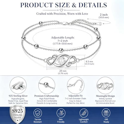 Dorunmo Birthstone Infinity Love Bracelet for Women 925 Sterling Silver Sparkling Gemstone Double Layered Adjustable Bracelets Birthday Jewelry Gifts for Mom Women - color: 04-Apri-White