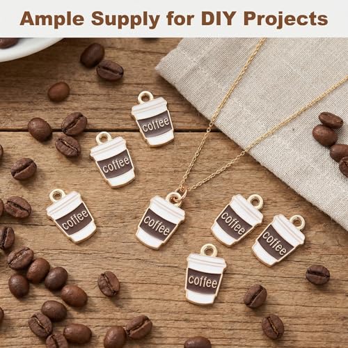 50Pcs Coffee Charms for Jewelry Making Enamel Golden Mini Coffee Cup Charms Dangle Beads Charm for DIY Craft Accessories Cup for Bracelets Necklaces and Earrings