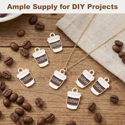 50Pcs Coffee Charms for Jewelry Making Enamel Golden Mini Coffee Cup Charms Dangle Beads Charm for DIY Craft Accessories Cup for Bracelets Necklaces and Earrings