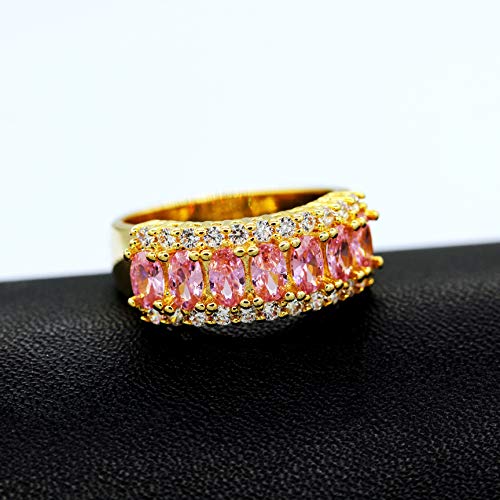 Uloveido Beautiful Women's 7 Stones Wedding Band Oval Cubic Zirconia Engagement Anniversary Rings J501 - color: Gold-Pink