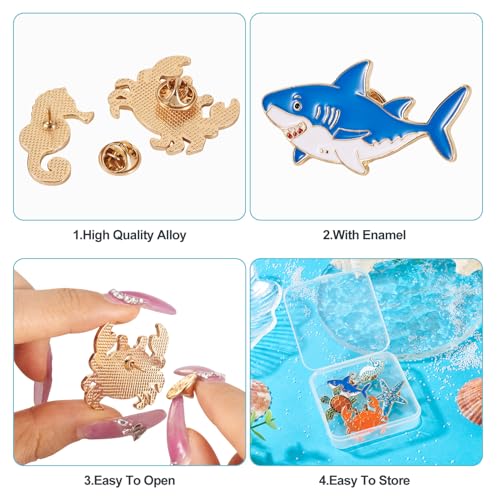Pandahall 5Pcs Ocean Animal Cute Alloy Enamel Brooches Cartoon Marine Life Badges Turtle Whale Lapel Pins Brooch for DIY Clothes Backpack Hats Craft