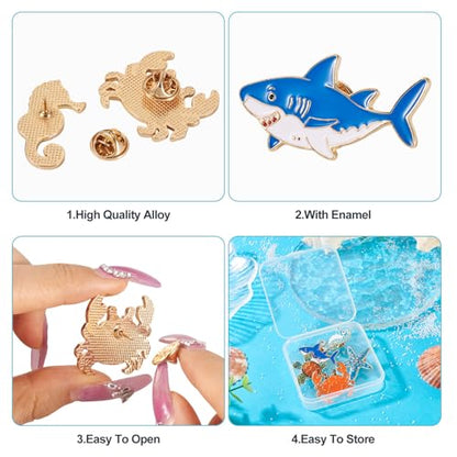 Pandahall 5Pcs Ocean Animal Cute Alloy Enamel Brooches Cartoon Marine Life Badges Turtle Whale Lapel Pins Brooch for DIY Clothes Backpack Hats Craft