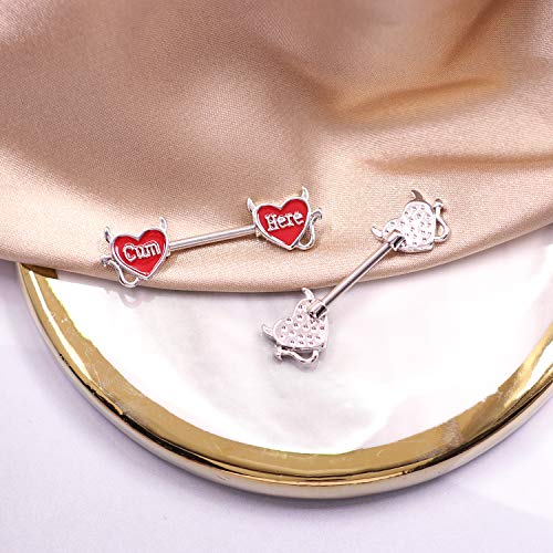 Letter Nipple Ring 14G 316L Surgical Steel Nipple Barbell Heart Shape Devil Body Piercing Jewelry for Women Men - color: red C