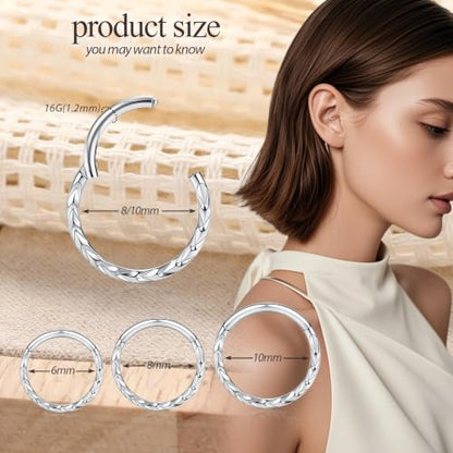 PEAKLINK 16G Arrow Nose Hoop Ring Conch Helix Cartilage Earring Hinged Segment Seamless Clicker Ring Surgical Steel Septum Jewelry Rook Daith Lip Tragus Piercing Jewelry for Women Men - color: Front Arrow,Silver