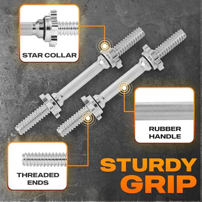 Yes4All Threaded Dumbbell Handles, Adjustable Dumbbell Bar Pair, 14/16/18/24-Inch Sizes, Fits 1" or 1.15" Plates, Non-Slip Grip, Secure Star-Lock Collars - color: 14"- Chrome - Silver