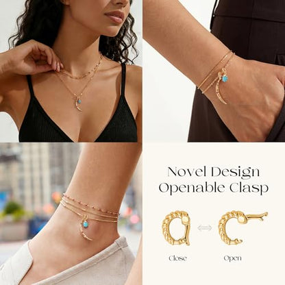MTMY Gold Moon Pendant Necklace for Women,14K Gold Plated Dainty Chain Crescent Moon Sun Star Necklace Jewelry - style: mix moon