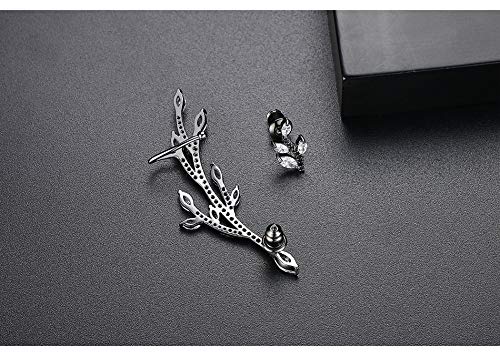 Ear Climber Crawler Earring for Women Cubic Zircon Leaves Stud Earrings | TEMICO Sexy Black Crystals Leaf Ear Cuffs Cartilage Post Studs Hypoallergenic Jewelry