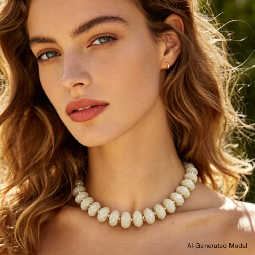 Colorful Chunky Acrylic Beaded Choker Necklaces for Women | Multicolor Faceted Beads, Sturdy Metal Chain, Adjustable Detachable, Lightweight, Summer Boho, Sparkly Statement Jewelry Gift - color: Cream