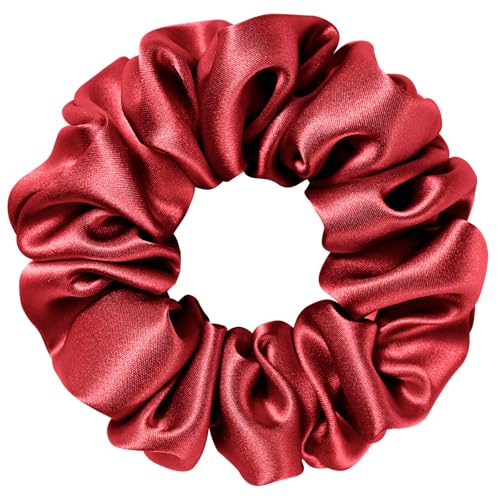 Silk Scrunchie 1.4" Medium Wide 6A 22 Momme 100% Mulberry Silk Hair Ties,Gentle on Hair No Damage No Crease for Women Girls Curly Thick Wavy Hair,Sample Fabric Provided (1, Burgundy) - color: Burgundy