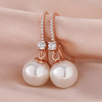 Jiamiaoi Pearl Dangle Earrings 925 Sterling Silver Pearl Earrings for Women 10mm White/Black Pearls - color: A4-Rose-10mm Pearl