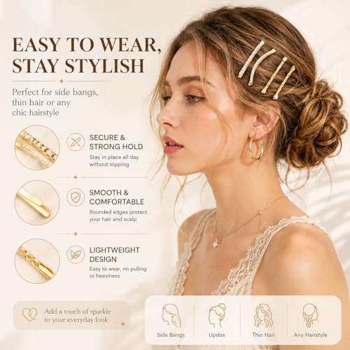 16Pcs Gold Rhinestone Pins Set, Delicate Crystal Hair Clips for Women Girls, Shiny Metal Barrettes Fancy Decorative Hair Accessories for Wedding Prom Party Daily Use