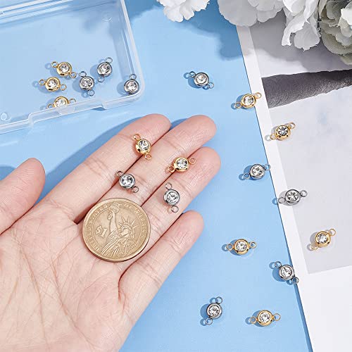 UNICRAFTALE 304 Stainless Steel Golden Rhinestone Connector Charm Flat Round Links Charms Double Loop Ring Charm Necklace Bracket Charms for Jewellery Making - color: 2 Colors