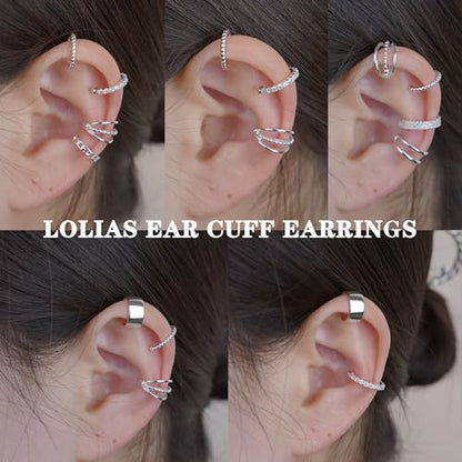 LOLIAS 𝐄𝐚𝐫 𝐂𝐮𝐟𝐟 𝐄𝐚𝐫𝐫𝐢𝐧𝐠𝐬 for Women Non Piercing Gold Plated Ear Cuffs 𝟏𝟒𝐊 𝐆𝐨𝐥𝐝 𝐏𝐥𝐚𝐭𝐞𝐝 Ear Cuff for Non Pierced Ears Clip on Cartilage Earring 𝐅𝐚𝐤𝐞 𝐄𝐚𝐫𝐫𝐢𝐧𝐠𝐬 Lightweight - style: Silver Plated