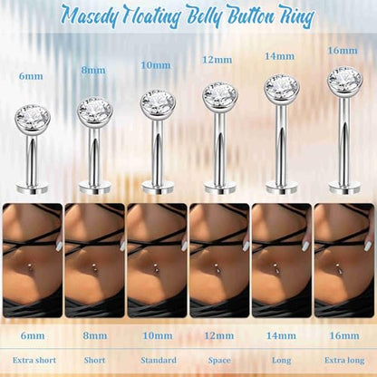 3PCS 14G Surgical Steel Floating Belly Button Ring for Women Petite Belly Rings CZ Opal Flat Back Small Navel Ring with 3PCS Replacement Balls Internally Threaded Tiny Belly Piercing 6-16MM - color: Silver, size: 10mm（Regular）