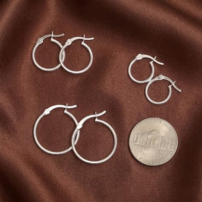 Charmsy Set of 3 Pairs 925 Sterling Silver Hoop Earrings for Women | Lightweight Italian 2.5mm Tube Diamond-Cut Classic Texured Click-Top Hoops Earring | Size 12/13/15/18/20/25mm - color: Silver 20/15/12mm