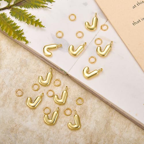 A-Z Bubble Letter Charms 18K Gold Filled Charms for Jewelry Making Gold Initial Alphabet Charms Pendants for Women Men Necklace Choker Bracelet Making - color: Letter J