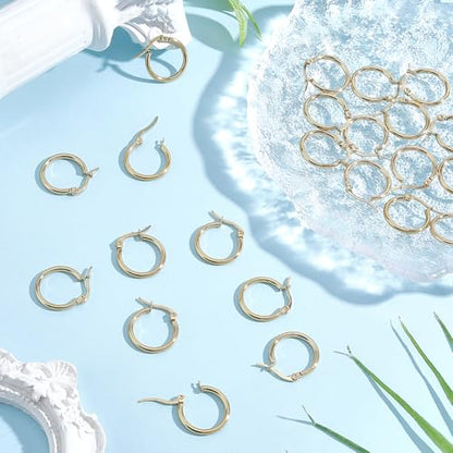 Beebeecraft 1 Box 12 Pairs Hoop Earrings 18K Gold Plated 304 Stainless Steel 20mm Cartilage Ear Cuff Tiny Hoop Hugging Earring Sleeper Earwires Components for Gift - size: 20x2mm