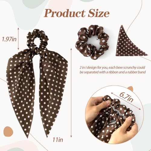 6 PCS Scrunchies with Bow, Bow Hair Ties with Polka Dot | Hair Scarf Scrunchies for Women Girls, Knotted Bows Silk Hair Ties, Satin Hair Ribbon Elastic Hair Tie, Long - color: Polka Dot