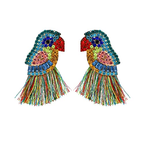 Parrot Earrings for Women, Bird Parrot Tassel Earrings for Womens, Rhinestone Parrot Dangle Earring Hypoallergenic, Cubic Zirconia Parrot Drop Earring, Parrot Jewelry Funny earrings
