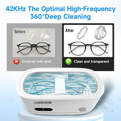 LessChore® Ultrasonic Jewelry Cleaner with Polishing Cloth&Degas, 42000Hz Portable Household Sonic Cleaner. Ideal for Cleaning of Rings, Earrings, Necklaces, Glasses&More. Gift for Women, Mom, Wife