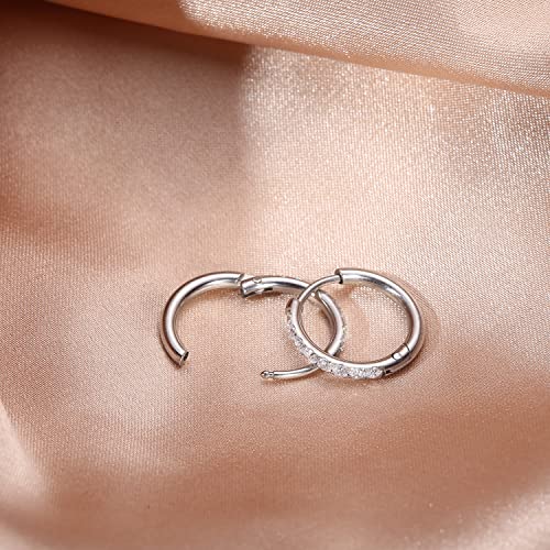 316L Surgical Steel Huggie Hoop Earrings | Dainty Pave Cubic Zirconia Cartilage Tiny Earring for Sensitive Ears Hypoallergenic Lightweight for Women Men - style: Silver,20G*12mm