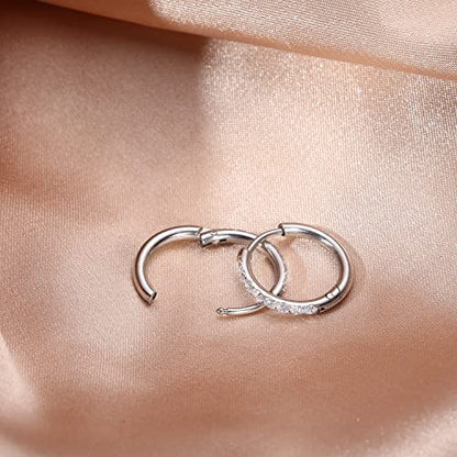 316L Surgical Steel Huggie Hoop Earrings | Dainty Pave Cubic Zirconia Cartilage Tiny Earring for Sensitive Ears Hypoallergenic Lightweight for Women Men - style: Silver,20G*12mm
