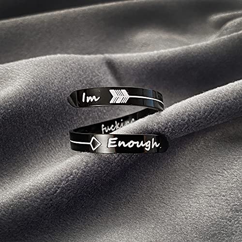 Opening Black Keep Going ring Stainless Steel Adjustable Never give up Jewelry Inspirational Opening Stacking Cute Hiphop Band - style: IM F Enough
