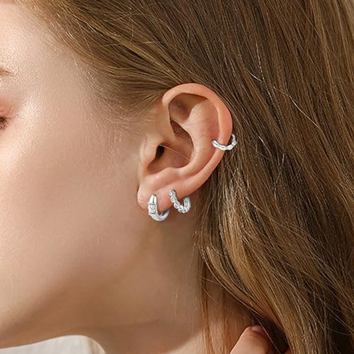 Wgoud Small Gold Hoop Earrings Set for Women, 6 Pairs 14K Gold Plated Hypoallergenic Lightweight Huggie Hoops Earrings, Trendy Cartilage Cubic Zirconia Earrings for Women Gifts. - color: A-Silver