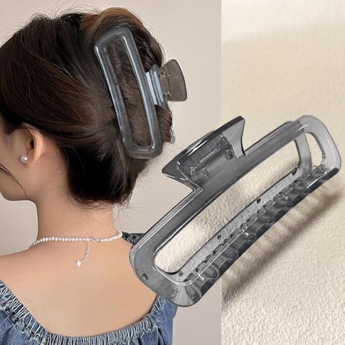 5 Inch Large Hair Claw Clips, No Slip Glossy Jelly Square XL Clips for Thick Long Curly Hair, Women's Big Rectangle Strong Clips, 4 Pack - color: A7 5 inch