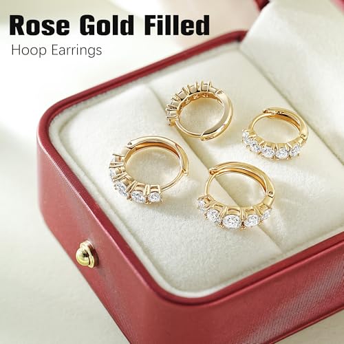 JINEAR 2 Pairs Gold Hoop Earrings for Women Dainty Huggie Earrings Set | 14K Gold Plated Cubic Zirconia Hypoallergenic Lightweight Waterproof Cartilage Hoop Earrings Trendy Jewelry Gift - color: rose gold