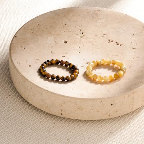 NLIEO Handmade Natural Gemstone Crystal Beaded Stretch Band Ring for Women | Handmade, 3mm Natural Stone, Size 7-12, Stretchy, Beaded Jewelry, Green Bead Rings, Trendy Jewelry Gift - style: Tigers Eye
