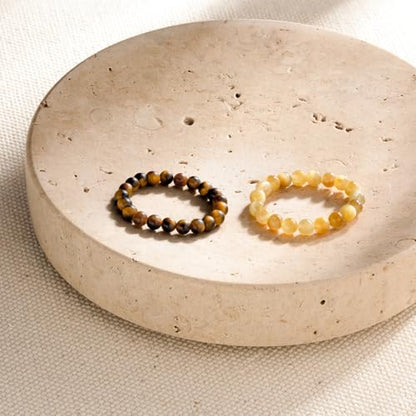NLIEO Handmade Natural Gemstone Crystal Beaded Stretch Band Ring for Women | Handmade, 3mm Natural Stone, Size 7-12, Stretchy, Beaded Jewelry, Green Bead Rings, Trendy Jewelry Gift - style: Tigers Eye