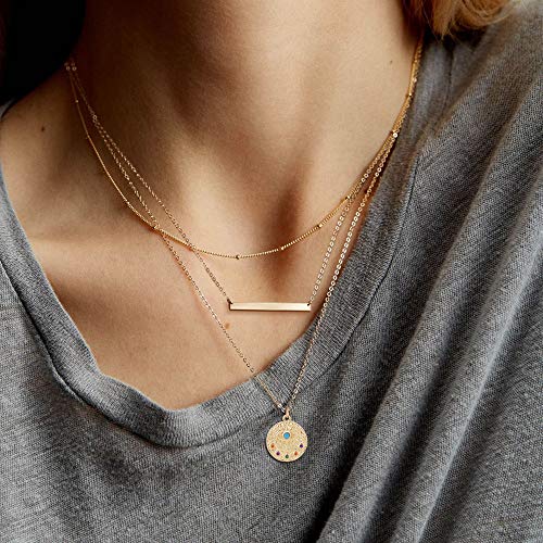 Fiusem Gold Plated Layered Necklaces for Women, Dainty 14K Gold Plated Pendant Necklace and Choker Necklaces for Women - style: Layered Evil eye