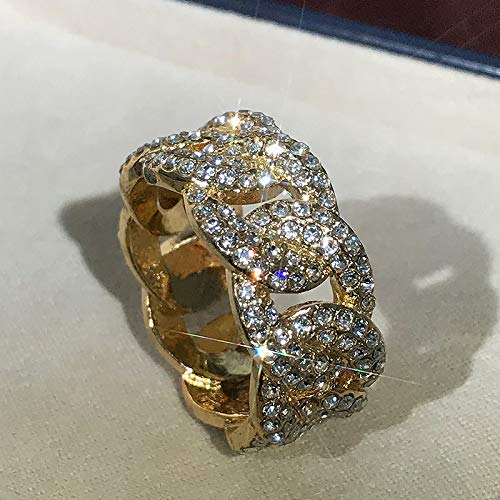 Personalized Fashion Cuban Link Chain Ring 18K Gold Plated Bling CZ Simulated Diamond Hip Hop Ring for Men Women 13 - size: US Code 13