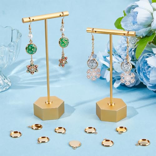 Beebeecraft 1 Box 40Pcs Flat Round Charm 24K Gold Plated Brass 12mm Blank Bezel Tray Charms Cabochon Settings with Loop for Jewelry Making - color: Gold, size: 12mm 40pcs