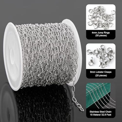 UMAOKANG 10 Meters Stainless Steel Chains Bulk on Spool Shiny Embossed Paperclip Chain for Jewelry Making - color: Embossed Paperclip Silver