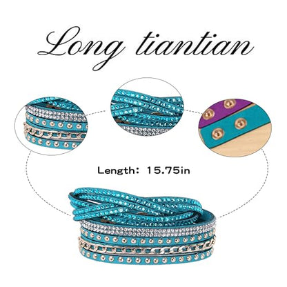 Long tiantian Leather Wrap Bracelets for Women Boho Multi Layered Bracelets Western Jewelry Hot Pink Accessories Birthday Gifts - color: 2287 peacockblue